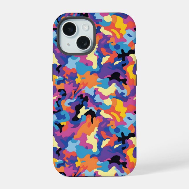 Camouflage farbiges Muster iPhone 15 Hülle (Rückseite)