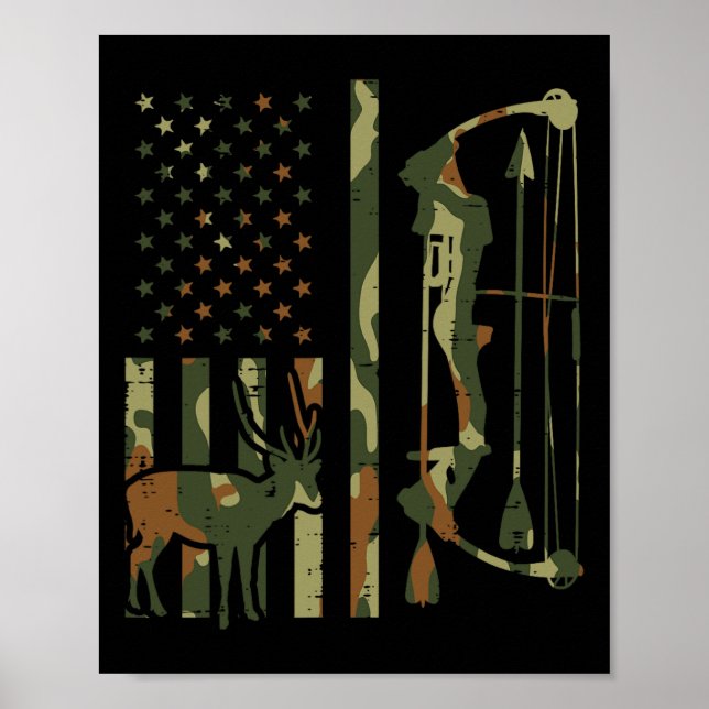 Camouflage Flag Hirsche Jagd Patriotischer Jäger V Poster (Vorne)