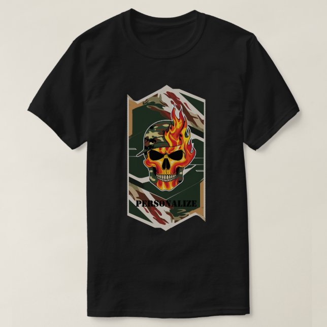 Camouflage flaming Militäristischer Wald Black GI T-Shirt (Design vorne)
