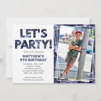 Camouflage Geburtstag, Let's Party Blue Camouflage Einladung