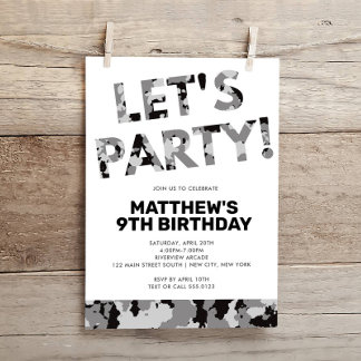 Camouflage Geburtstag, Let's Party Gray Camouflage Einladung