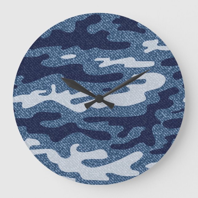 Camouflage Gepunktet Denim Jeans Pattern Große Wanduhr (Vorderseite)
