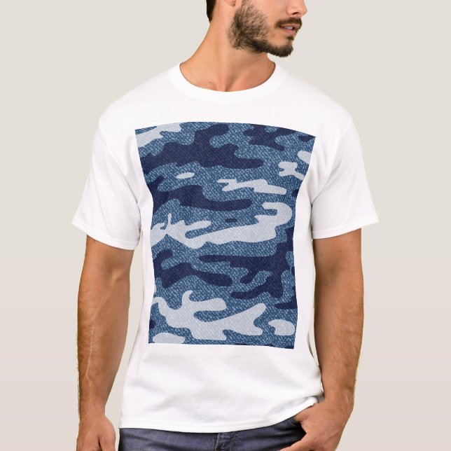 Camouflage Gepunktet Denim Jeans Pattern T-Shirt (Vorderseite)