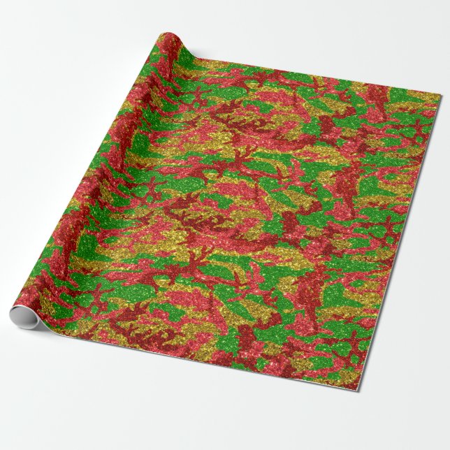 Camouflage Gold Xmas Muster Geschenkpapier (Ungerollt)