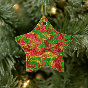 Camouflage Gold Xmas Muster Keramik Ornament