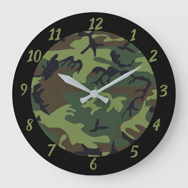 Camouflage Green Black Militär Thema große Uhr (Vorderseite)