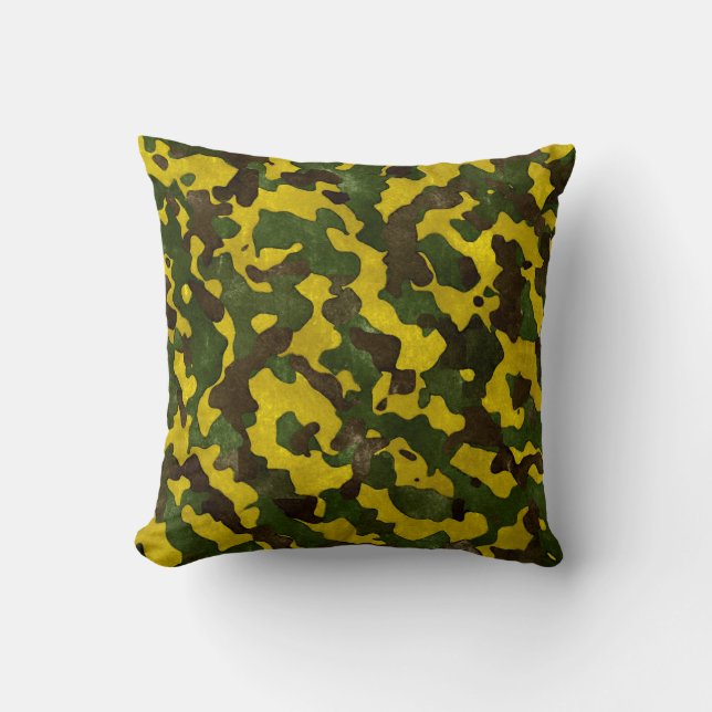 Camouflage Green Black Yellow Pillow Kissen (Vorderseite)