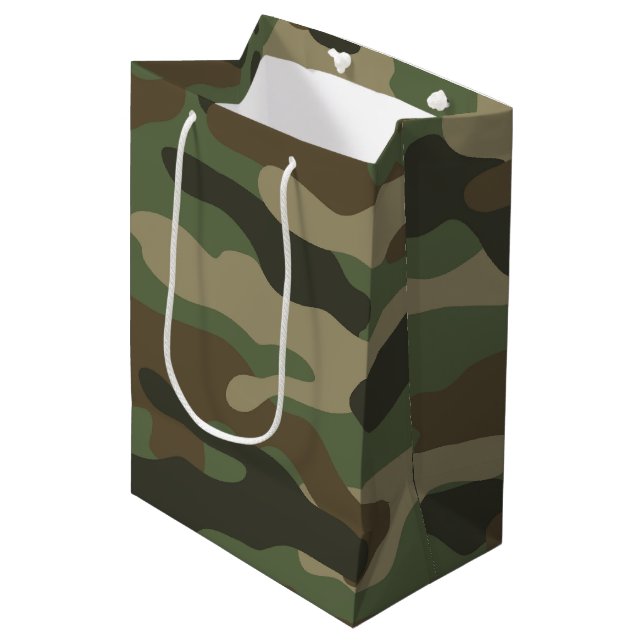 Camouflage Green Camouflage Army Pattern Mittlere Geschenktüte (Vorderseite Schrägansicht)