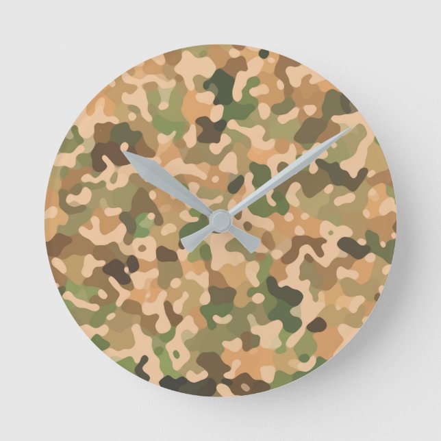 Camouflage - grünes Orangenbraun Runde Wanduhr (Vorderseite)