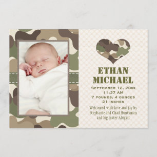 Camouflage Heart Baby Foto Geburtsankündigung Ankündigung