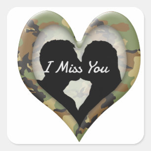 Camouflage Herz mit Kissing Couple Miss You Quadratischer Aufkleber