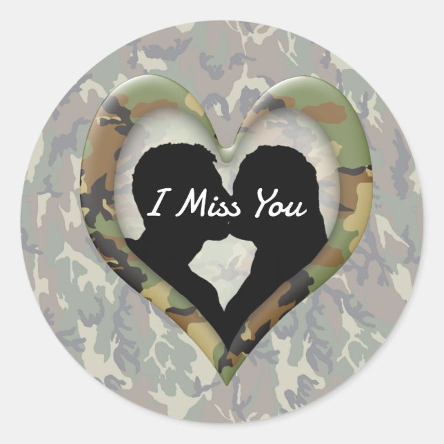 Camouflage Herz mit Kissing Couple Miss You Runder Aufkleber (Vorderseite)