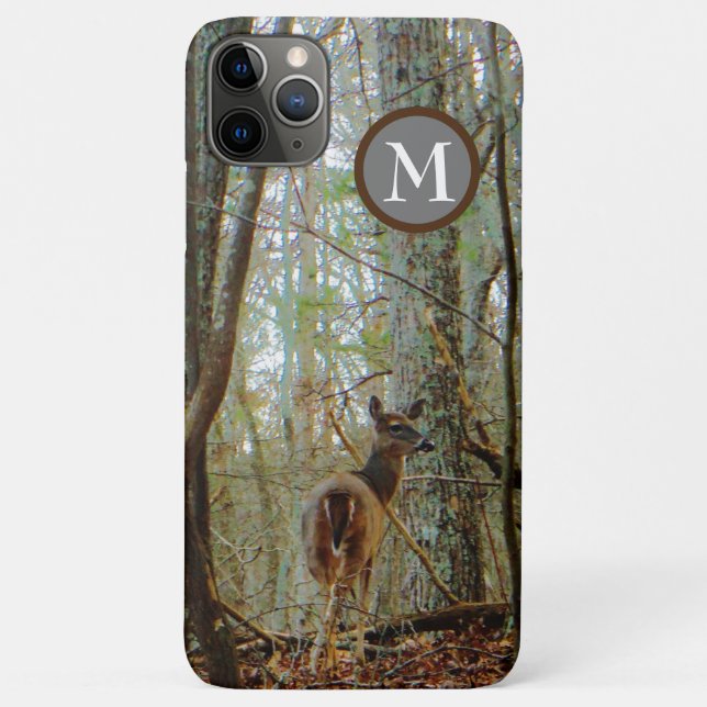 Camouflage Hirsch im Nebel mit Monogramm auf braun Case-Mate iPhone Hülle (Rückseite)