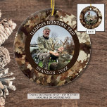 Camouflage Hunter One Foto Personalisiert Keramik Ornament<br><div class="desc">Braune Tarnverzierung personalisiert mit Ihrem Foto und Sondertext. Das Beispiel erinnert an ein Jäger-Ausflugsbild, aber der Text ist für Ihre Bedürfnisse editierbar. Das Design wird auf der Rückseite dupliziert. Ideal auch für Fotos im Freien wie Camping, Wandern, etc. ÄNDERUNGEN: Der Text Schriftart Stil, Größe, Farbe und Krümmung können in EDIT...</div>