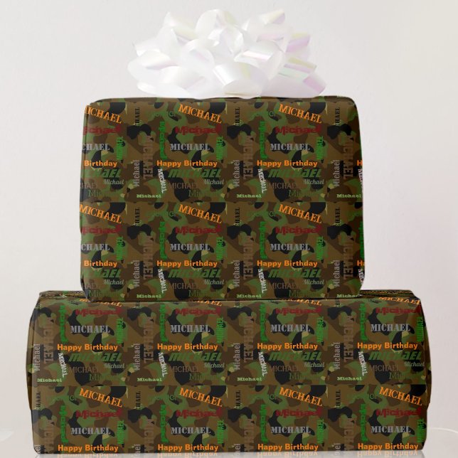 Camouflage Individuelle Name Happy Birthday Gesche Geschenkpapier (Von Creator hochgeladen)