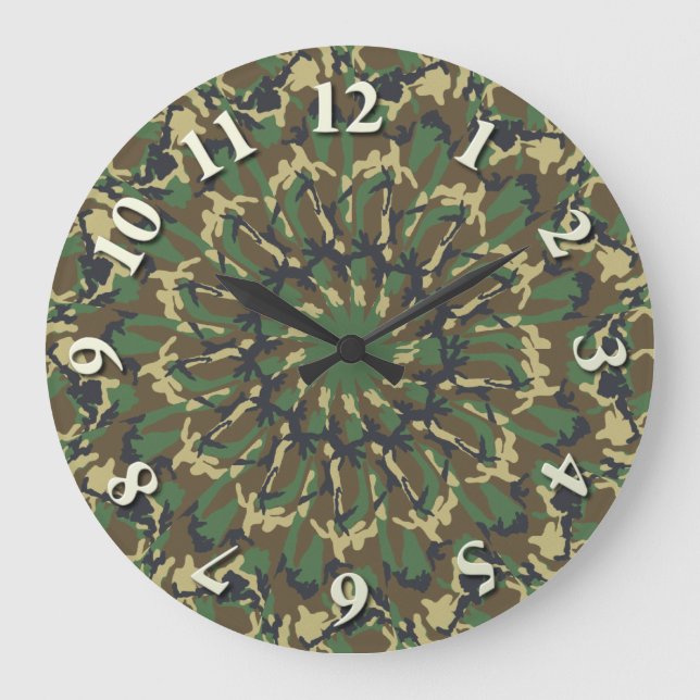 Camouflage Kaleidoskop Große Wanduhr (Vorderseite)