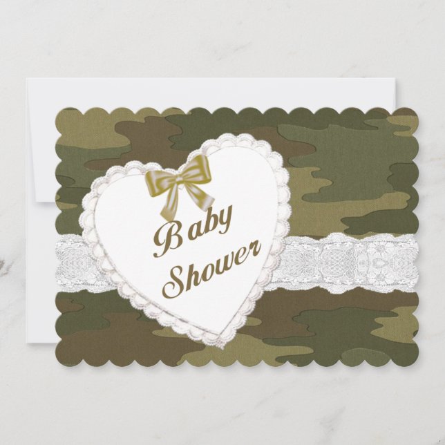 Camouflage Lace Heart Baby Dusche Einladung (Vorderseite)