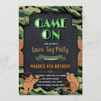 Camouflage-Laser-Tag-Geburtstagsfeier Einladung