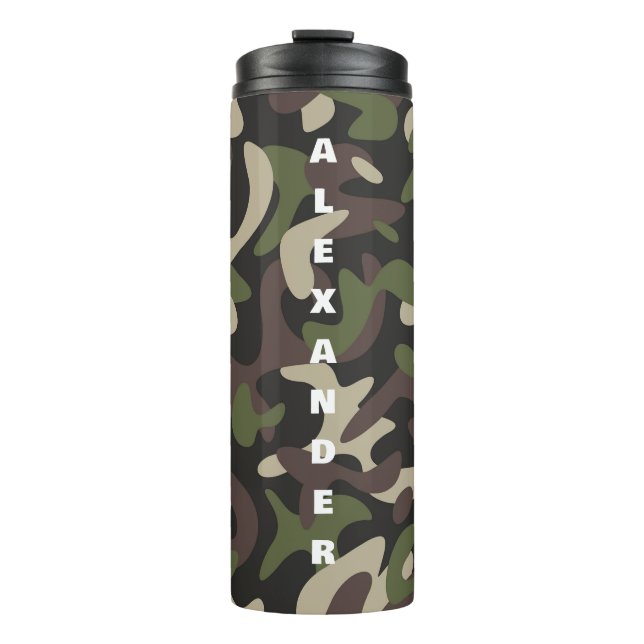 Camouflage Military Brown Green Pattern Custom Thermosbecher (Vorderseite)