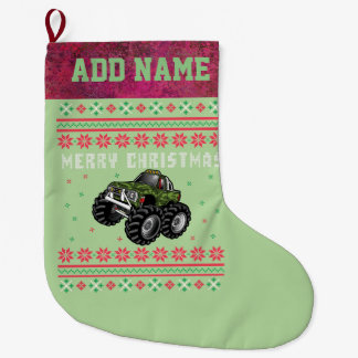 Camouflage Monster Truck Ugly Christmas Sweater Großer Weihnachtsstrumpf