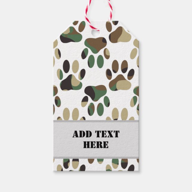 Camouflage Muster Dog Paw Print Custom Geschenkanhänger (Vorderseite)