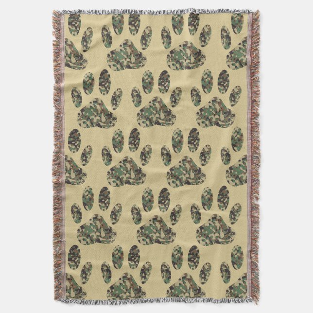 Camouflage Muster Dog Paw Print Decke (Vorderseite Vertikal)