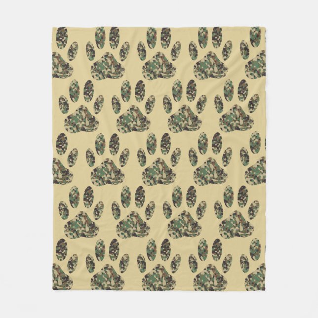 Camouflage Muster Dog Paw Print Fleecedecke (Vorderseite)