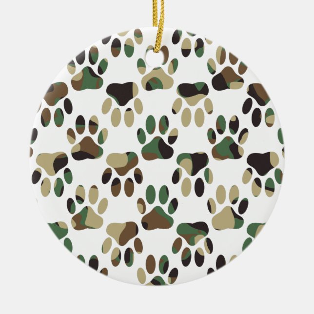 Camouflage Muster Dog Paw Print Keramik Ornament (Vorne)