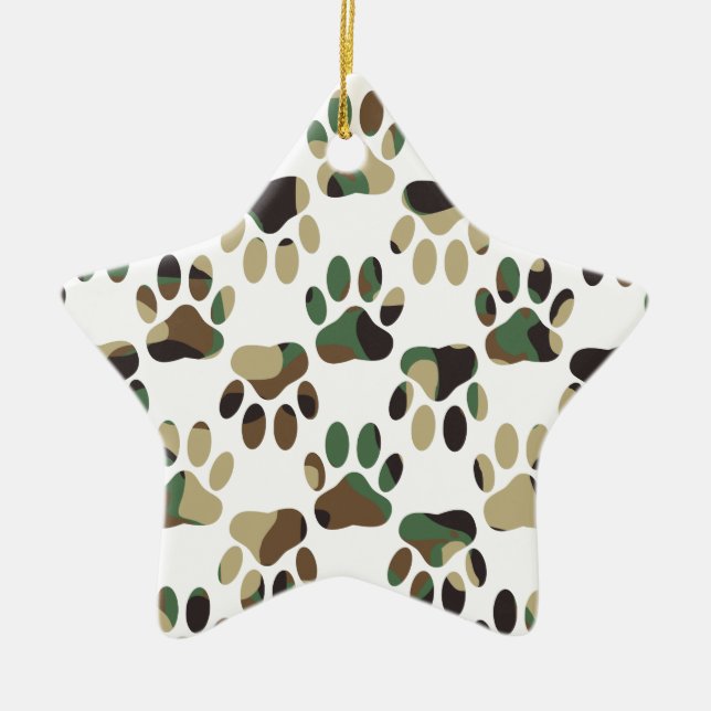 Camouflage Muster Dog Paw Print Keramikornament (Vorne)