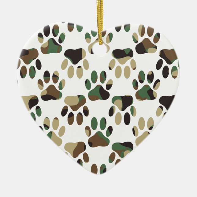 Camouflage Muster Dog Paw Print Keramikornament (Vorne)