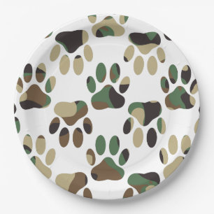 Camouflage Muster Dog Paw Print Pappteller