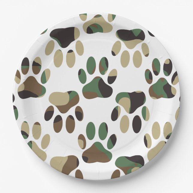 Camouflage Muster Dog Paw Print Pappteller (Vorderseite)
