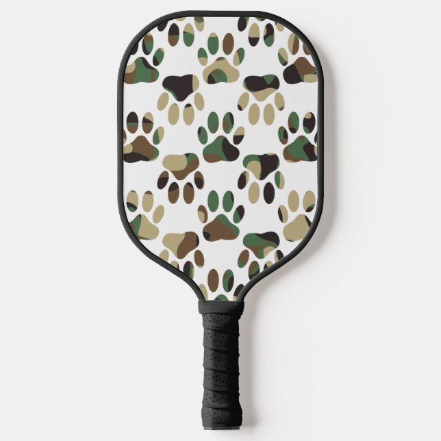 Camouflage Muster Dog Paw Print Pickleball Schläger (Vorderseite)