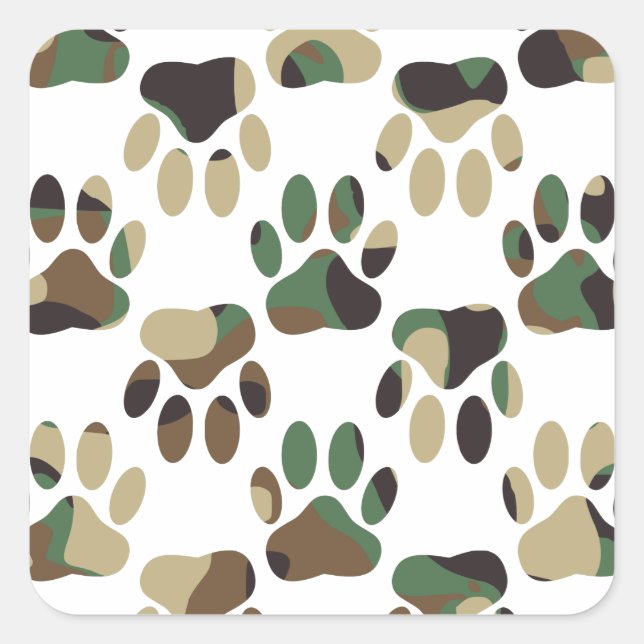 Camouflage Muster Dog Paw Print Quadratischer Aufkleber (Vorderseite)