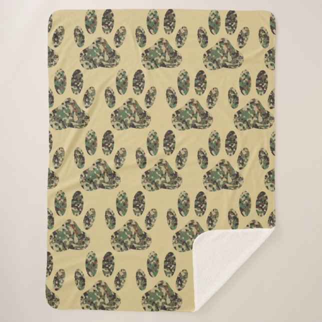 Camouflage Muster Dog Paw Print Sherpadecke (Vorderseite)