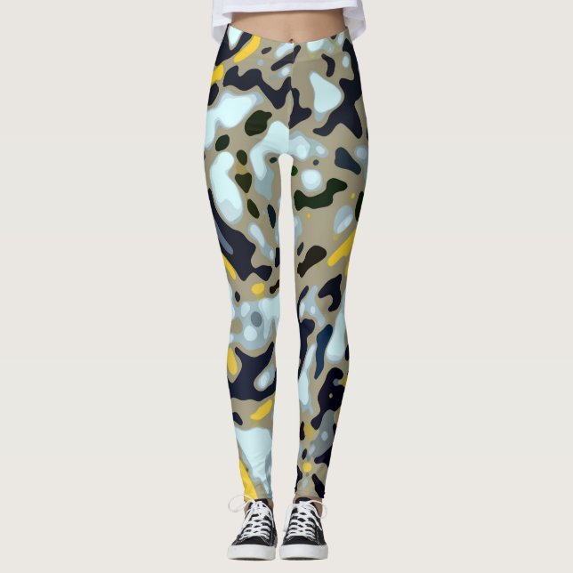 Camouflage-Muster - Gelb-Weiß-Schwarz Leggings (Vorderseite)