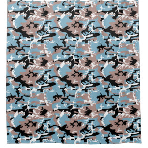 Camouflage Muster - Graues, blaues Schwarz Duschvorhang