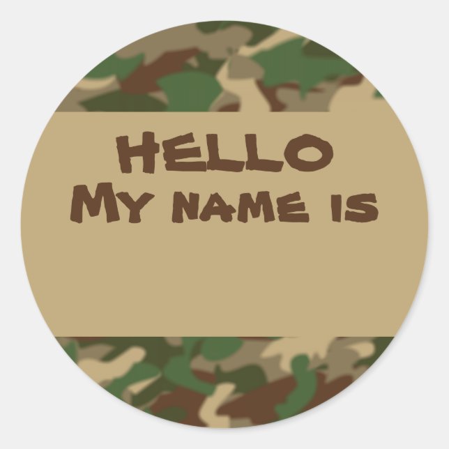 Camouflage Nametag Sticker Hallo Mein Name ist (Vorderseite)