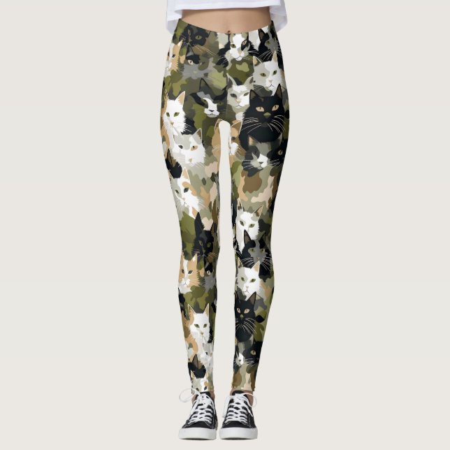 Camouflage Niedlich Katzen Leggings (Vorderseite)