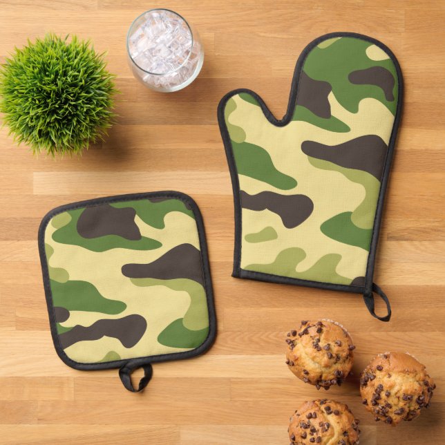 Camouflage Ofenhandschuh & Topflappen-Set (Oben Unten)