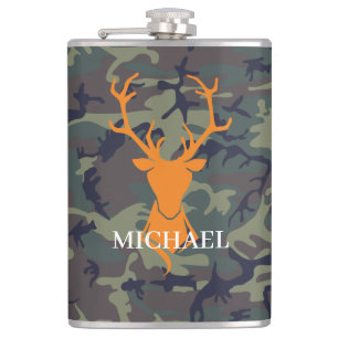 Camouflage Orange Deer Buck Jagd   Monogramm Flachmann