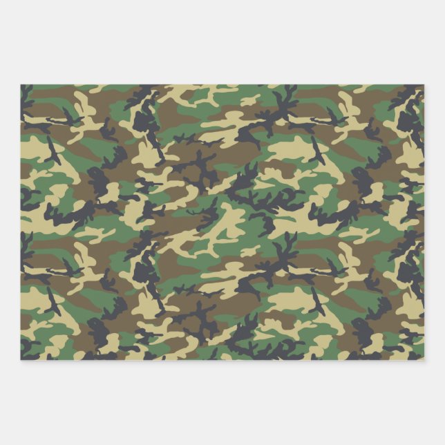 Camouflage Packpapier, Woodland Camouflage Geschenkpapier Set (Vorderseite)