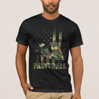 Camouflage Paintball Player American Flag USA Mili T-Shirt