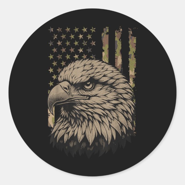 Camouflage Patriotic Bald Eagle Grunge American Fl Runder Aufkleber (Vorderseite)