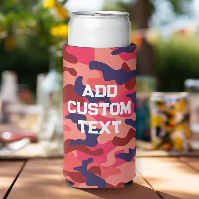 Camouflage Pattern - Blaue Koralle mit Blocktext Selters Dosenkühler (Personalized Seltzer Cooler - add custom text and more)