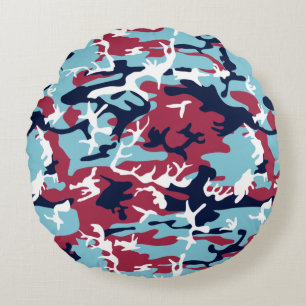 Camouflage Pattern - Burgund Navy White Rundes Kissen