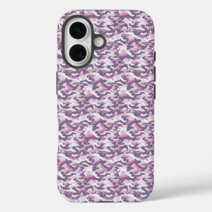 Camouflage Pattern in double Gray and Pink iPhone 16 Hülle