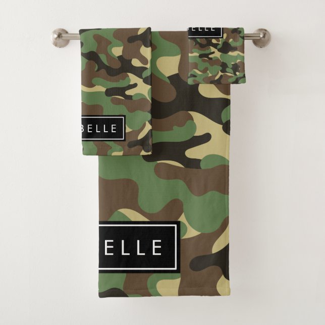 Camouflage Pattern, militärisches Muster, Ihr Name Badhandtuch Set (Insitu)