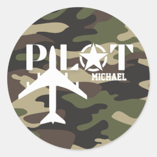 Camouflage Pilot Typografie, personalisiert Runder Aufkleber