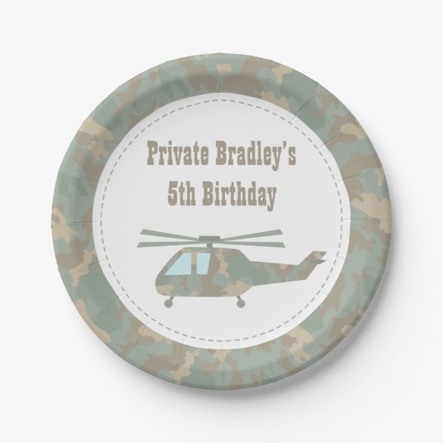 Camouflage Print Helicopter Army Boys Geburtstagsp Pappteller (Vorderseite)